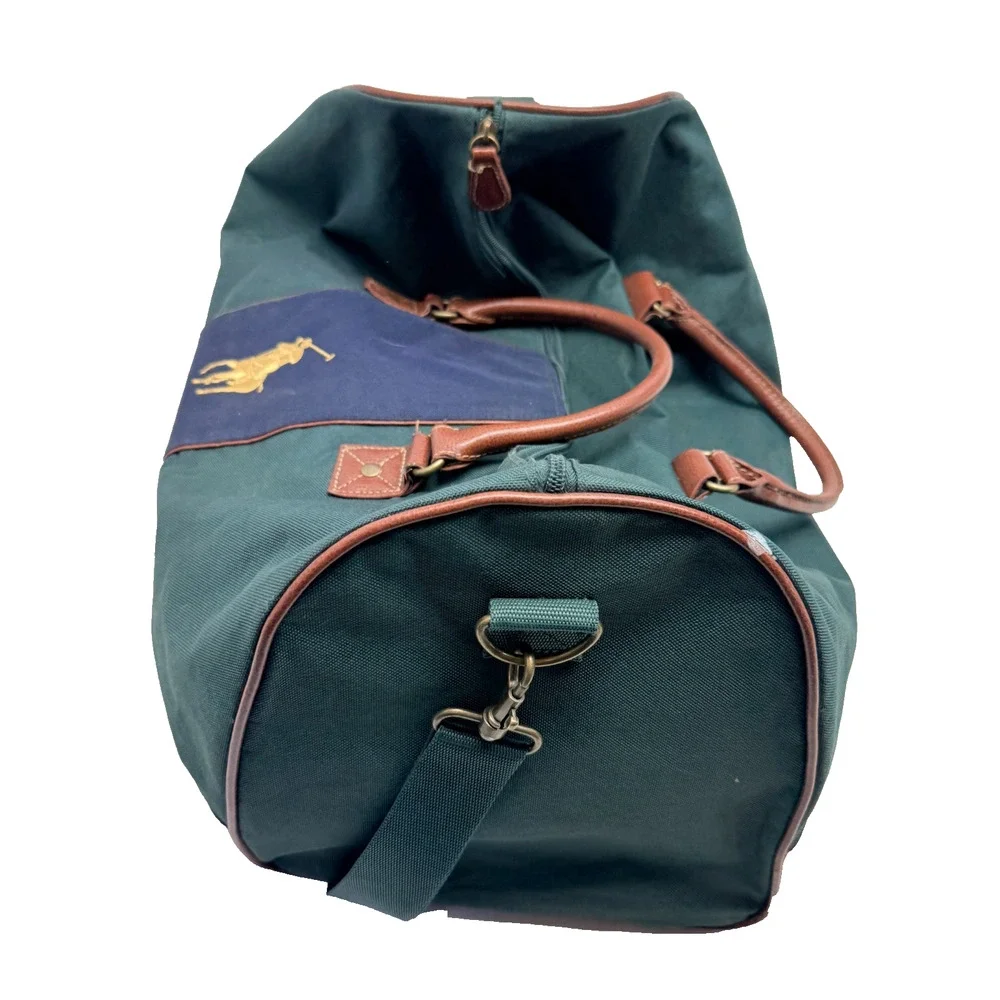 Polo Ralph Lauren Duffle Bag Blue Green Canvas Overnight Carryon Travel Bag